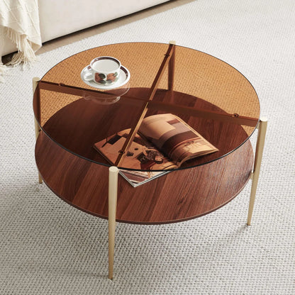 Walnut Mid Century Coffee Table, Coffee Table with Storage Shelf