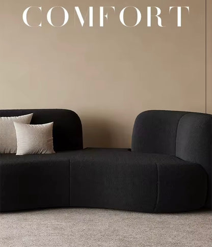 Modern Upholstered Curved Lambwool Sectional Sofa, Black