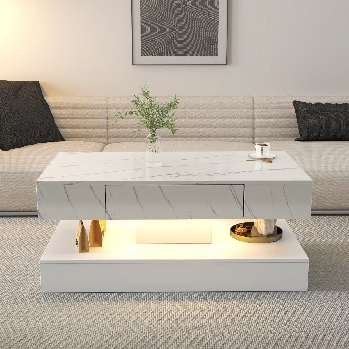 Modern LED Coffee Table with Storage Drawer