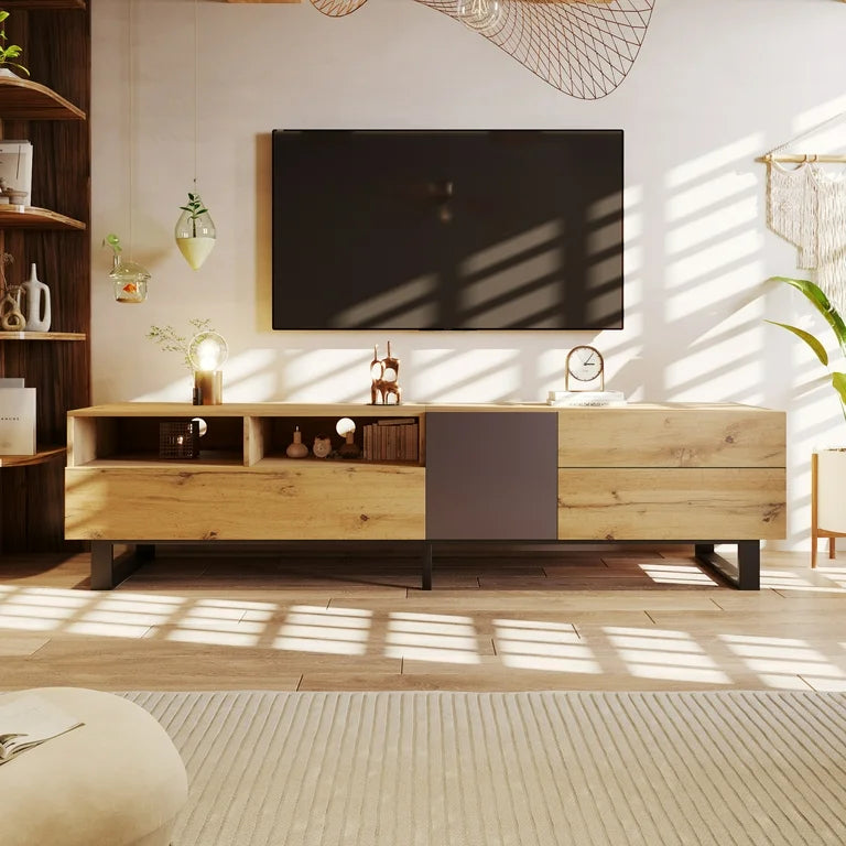 Modern 70 Inch TV Stand – Wood Entertainment Center with Storage