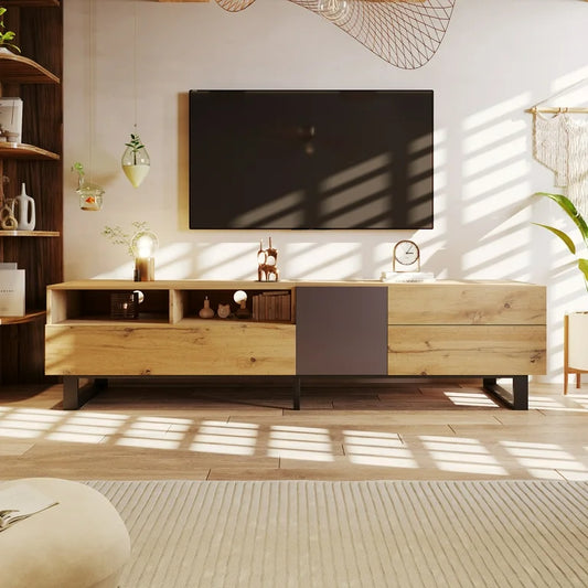 Modern 70 Inch TV Stand – Wood Entertainment Center with Storage