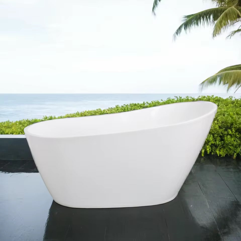 Modern White Freestanding Soaking Tub, 59” Glossy Acrylic Spa Bath