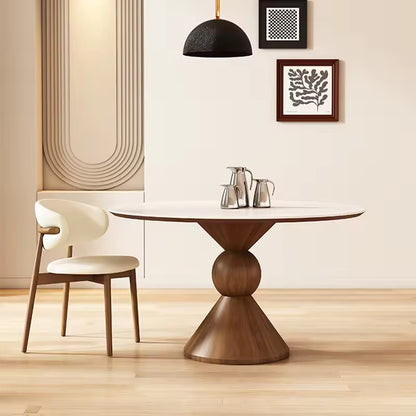 Sintered Stone Top Scandinavian Dining Table with Solid Wood Base