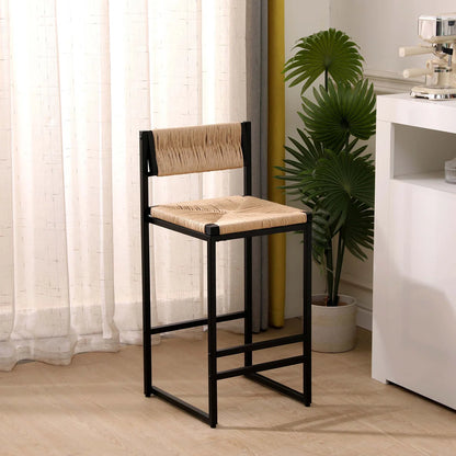 Set of 2 Bar Stools - Honey Counter Height Stools with Paper Rope Seats