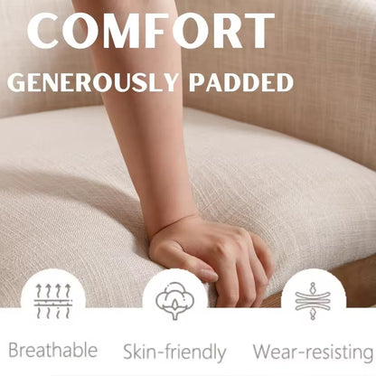 Beige Mid-Century Linen Upholstered Dining Chairs with Curved Backrest