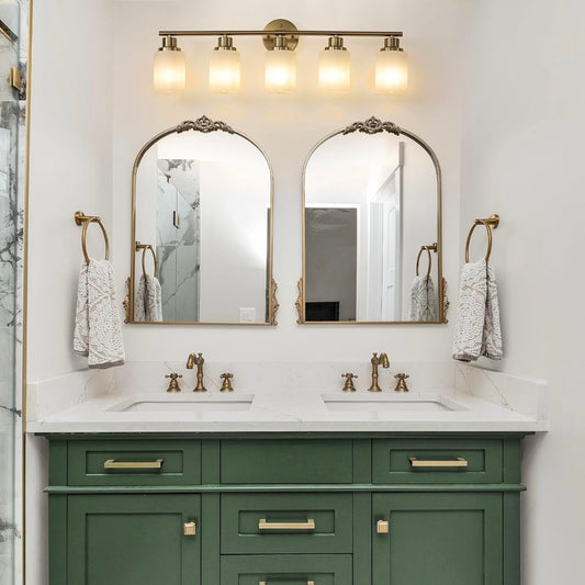 5 Gold Vanity Lamp – Frosted Glass Bathroom Fixture