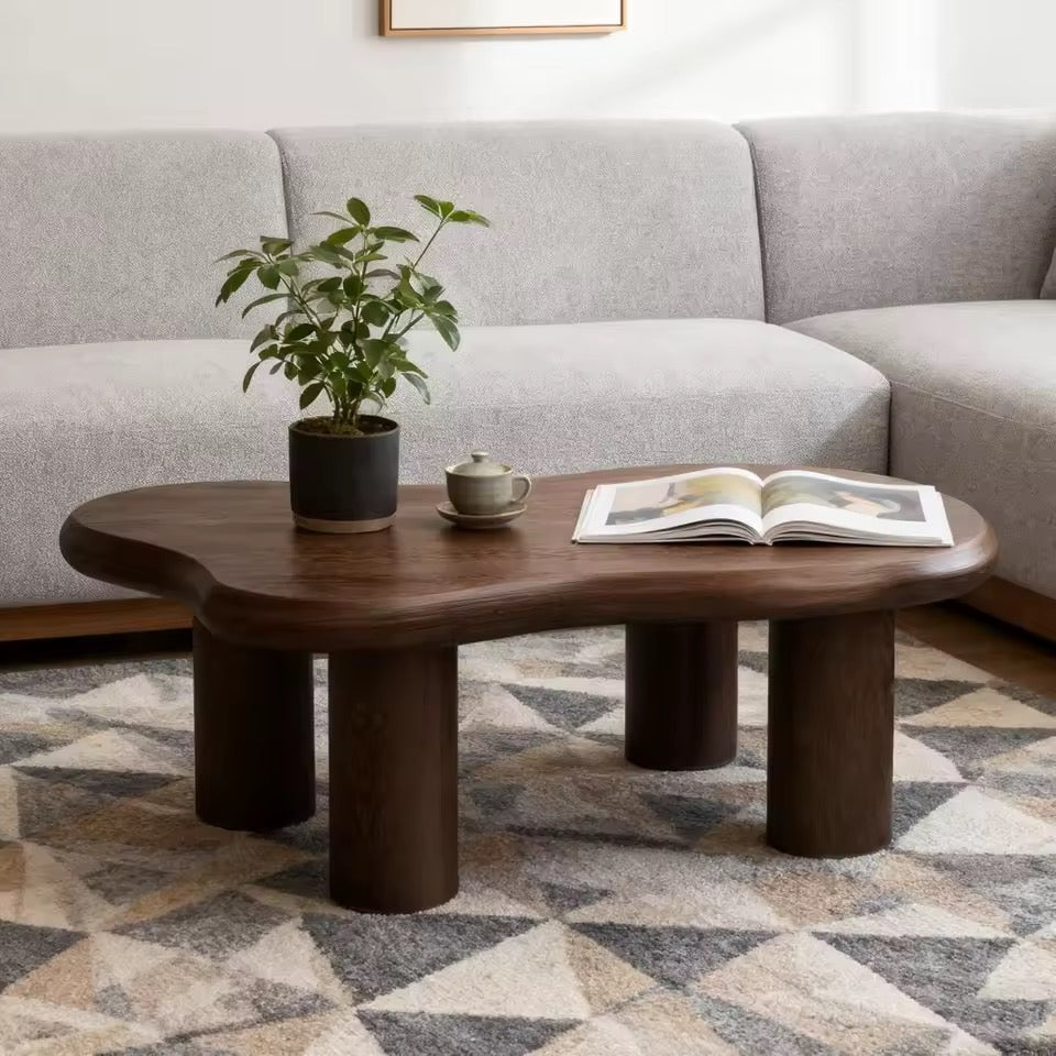 Round Edge Brown Cloud Coffee Table with 3” Thick Solid Tabletop