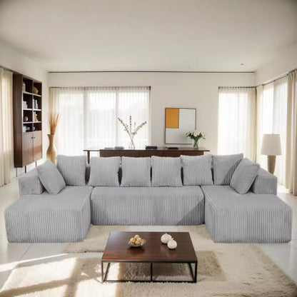 130" U-Shaped Sectional Sofa, Corduroy Modular with Chaise Lounge