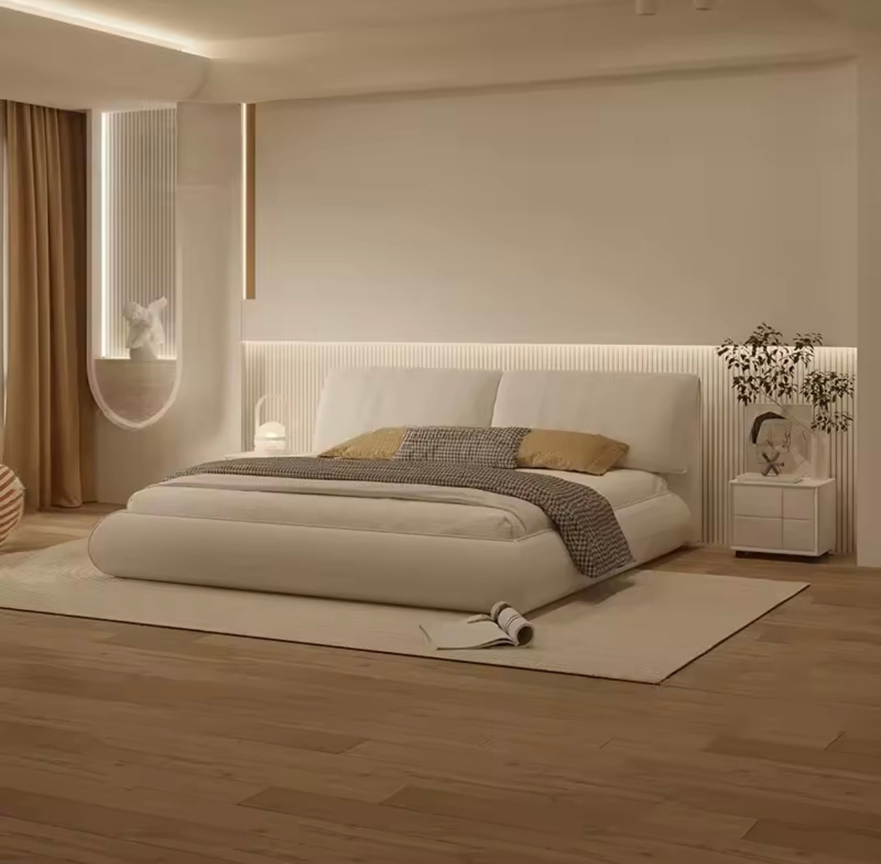 Modern Nordic Upholstered Bed Frame with Storage