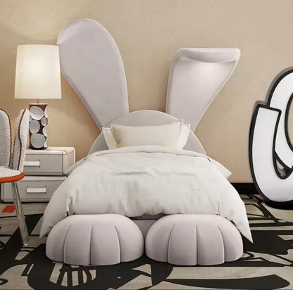 Pink Oversized Bunny Ears Upholstered Bed for Kids