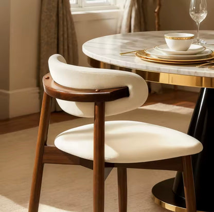 Set of 2 Beige Curved Back Dining Chairs Ergonomic Upholstered Seats