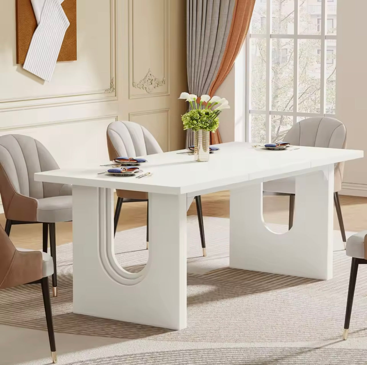 70.9” Large White Rectangular Dining Table for 6–8