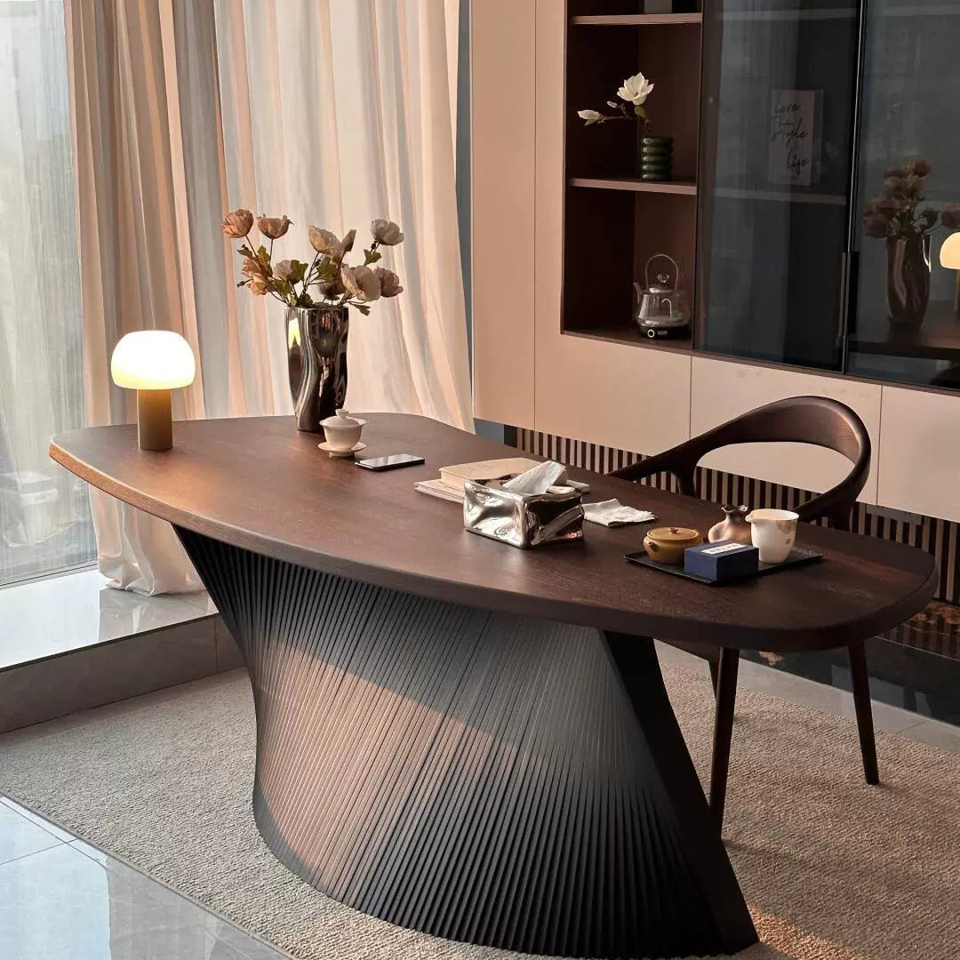 Solid Wood Executive Office Desk with Fluted Base in Black