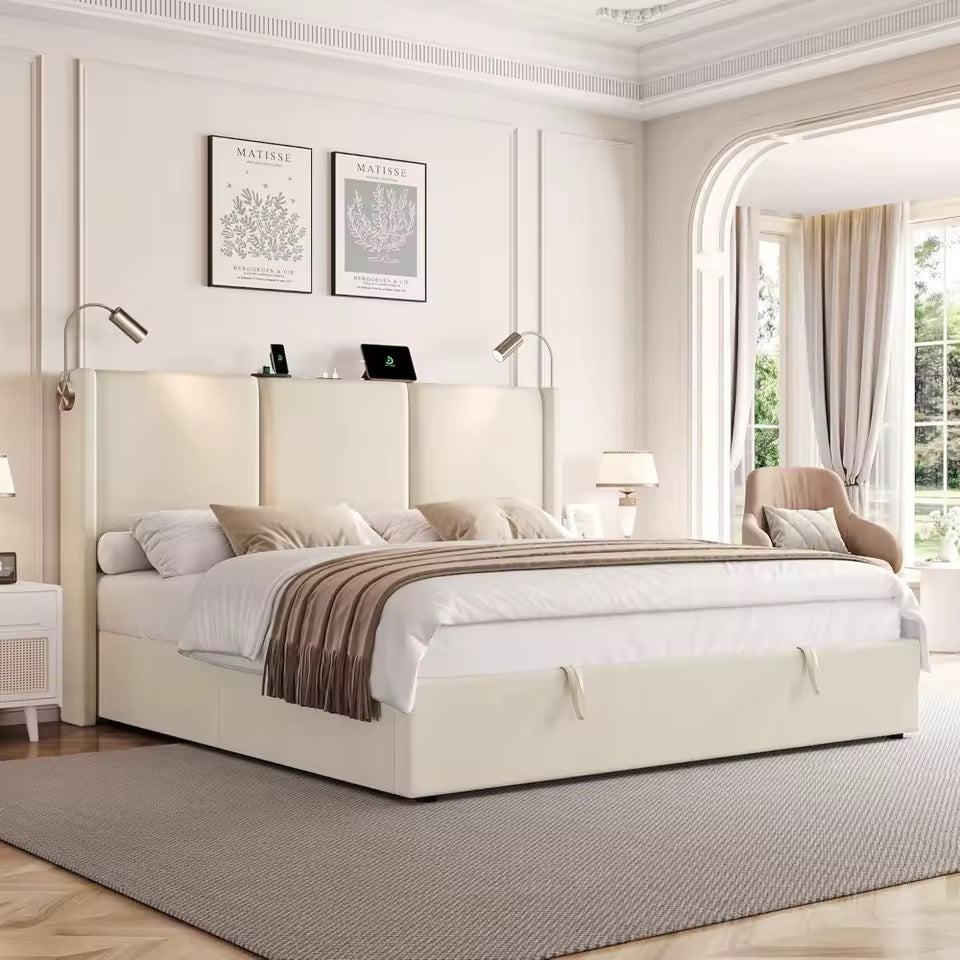 Full Size Storage Bed with Charging Station & Adjustable Headboard