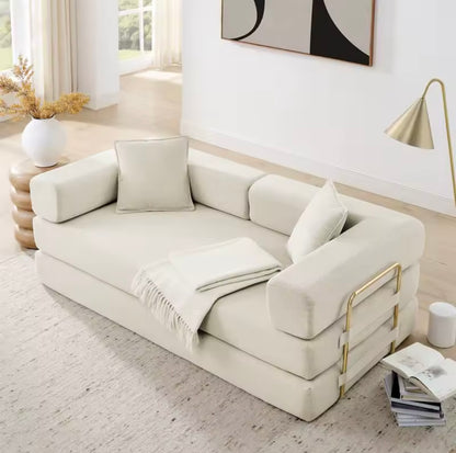 5 Seater Corduroy Fabric Convertible Sofa Bed with Removable Backrest