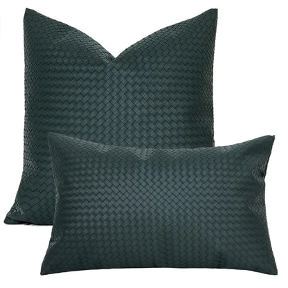 Woven Textured PU Leather Decorative Pillow Cover