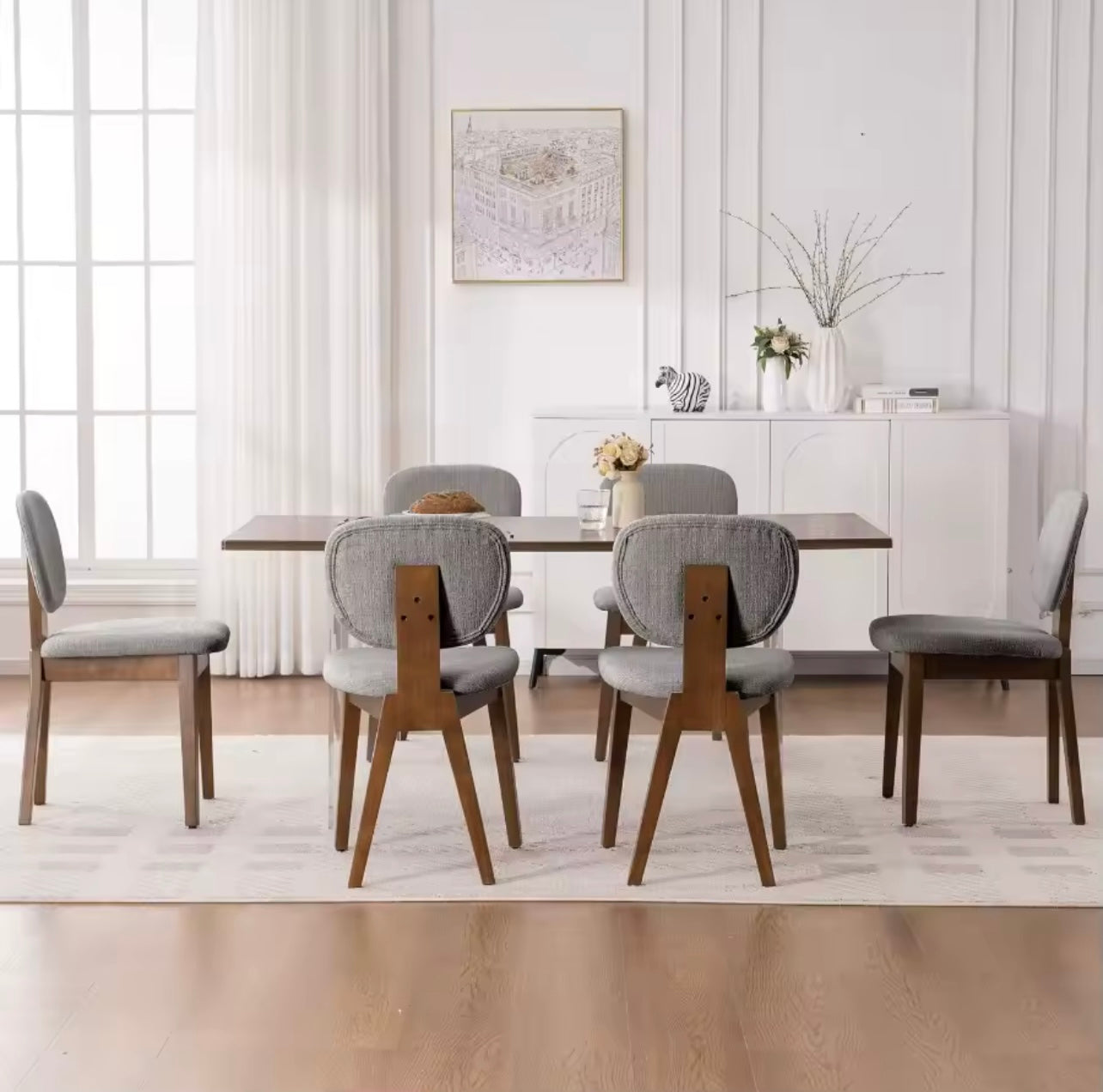 Set of 2 Chenille Upholstered Mid Century Dining Chairs