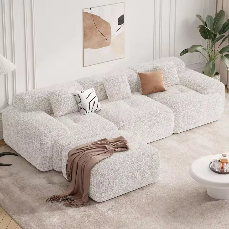 122” L-Shaped Modular Sectional Sofa with Ottoman, 4 Seater Sofa