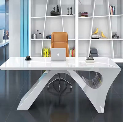High-Gloss Luxury Executive Office Desk, Reversible Design, White