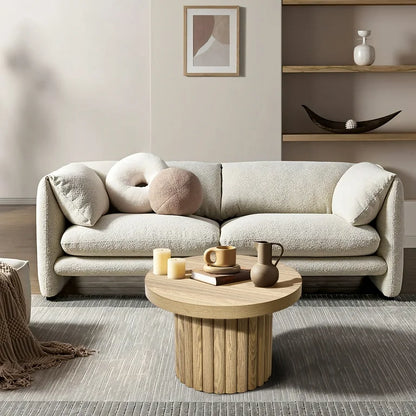 23.6" Oak Round Wood Side Table – Fluted Coffee Table