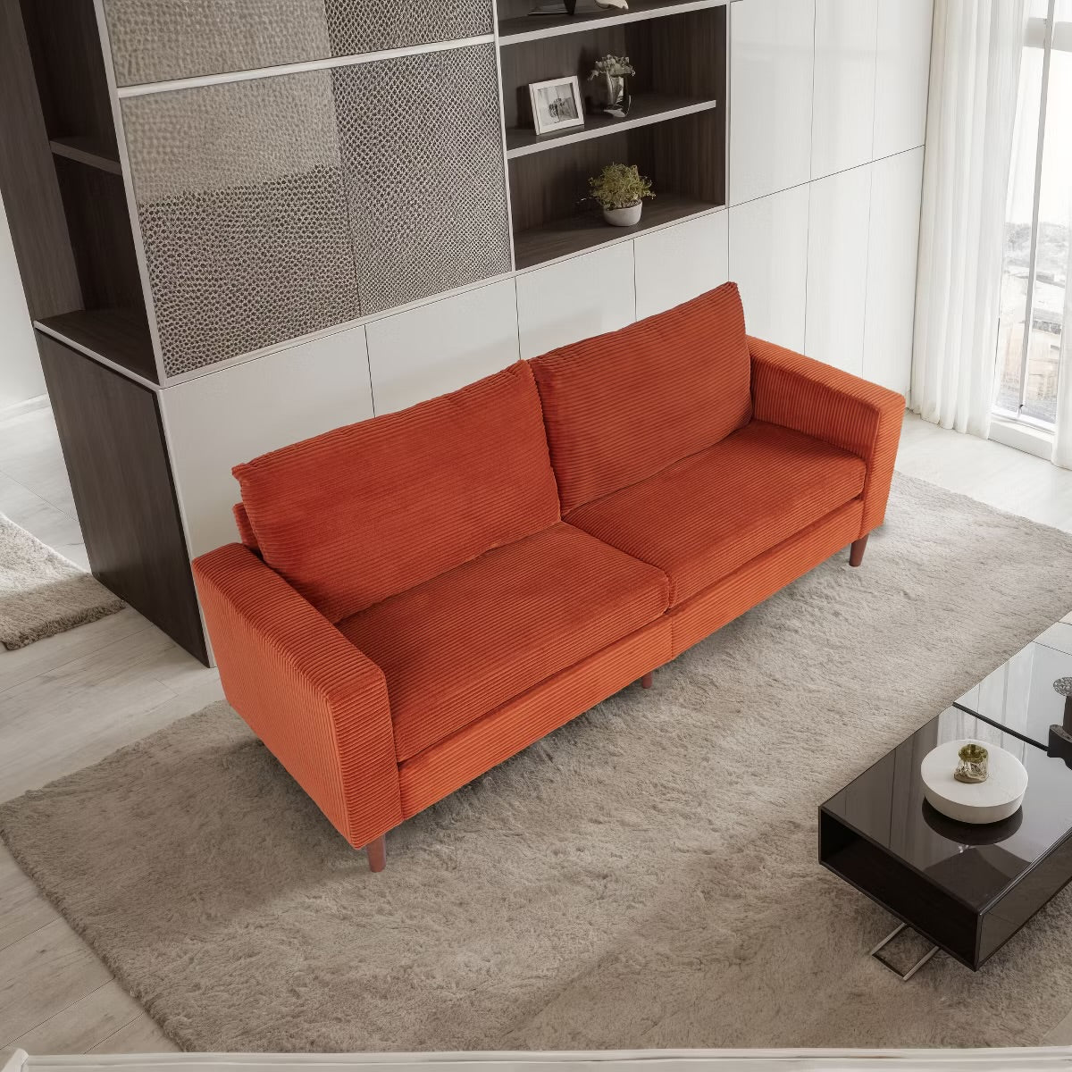 Contemporary Sofa - Black Loveseat Small Sofa Linen Couch