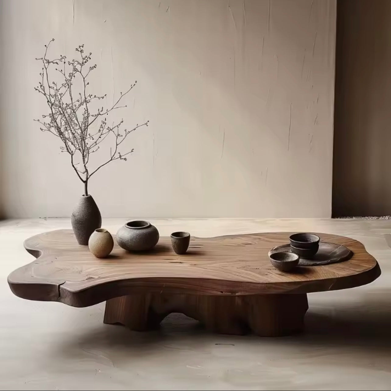 Wabi-Sabi Oak Coffee Table, Solid Wood, Natural Grain Finish