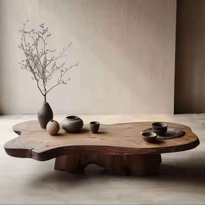 Wabi-Sabi Oak Coffee Table, Solid Wood, Natural Grain Finish