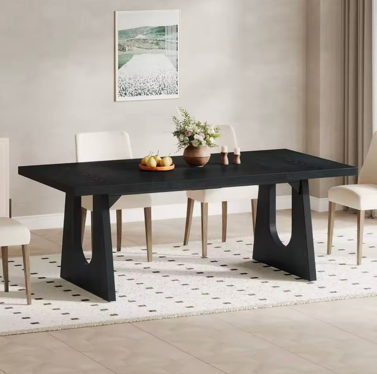 70.9” Oak and Black Large Modern Dining Table for 6-8 People