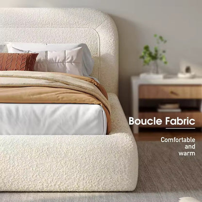 Cloud Boucle Upholstered Bed Frame with Rounded Anti-Collision Corners
