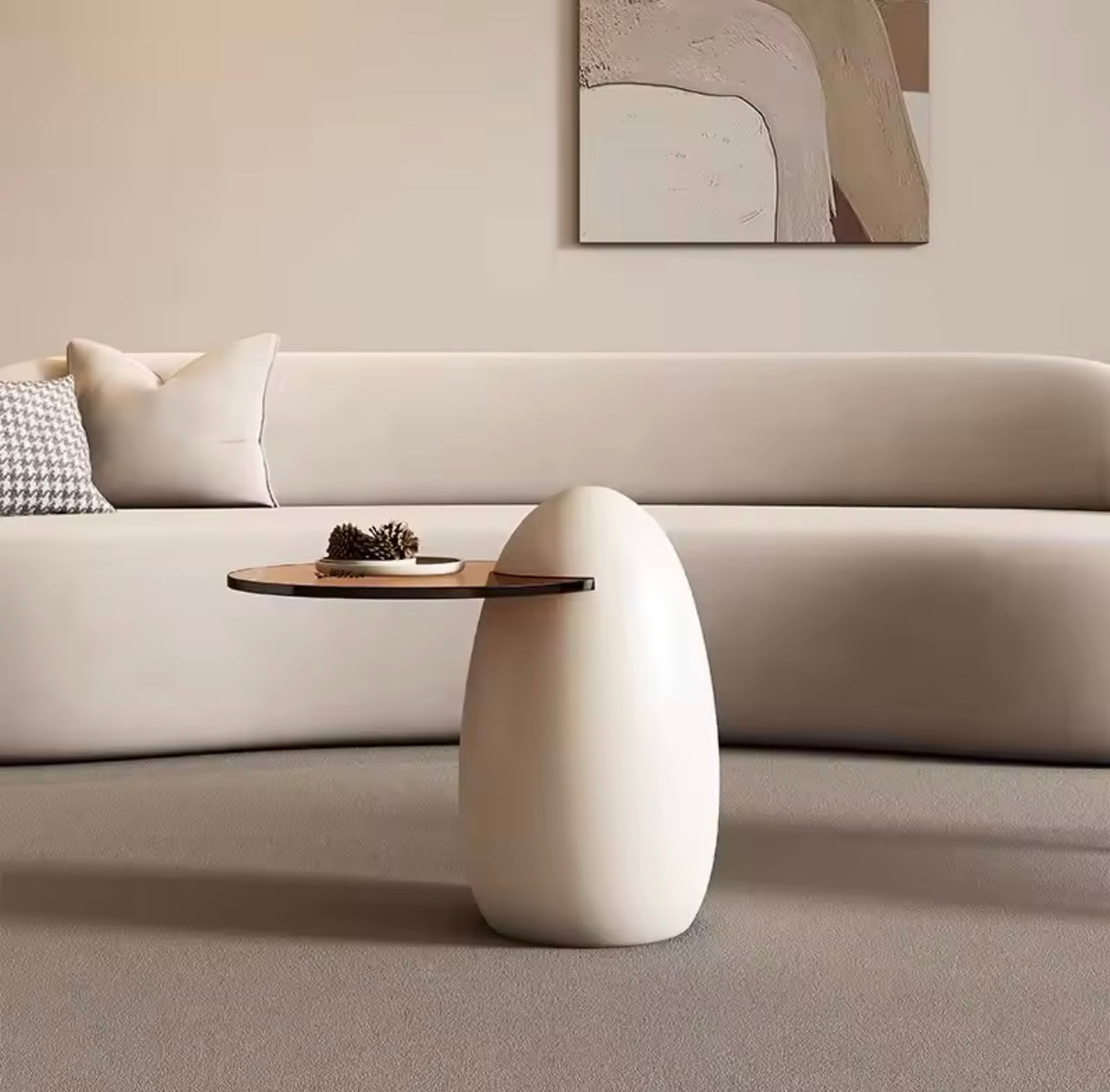 Cream Round Coffee Table with Cat Paw Detail