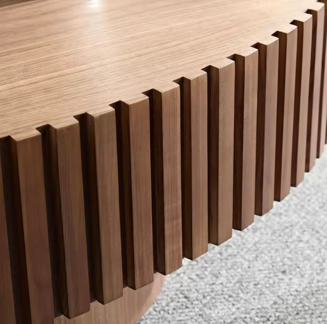 43.3” Walnut Round Coffee Table, Modern Rustic Wooden Drum Table