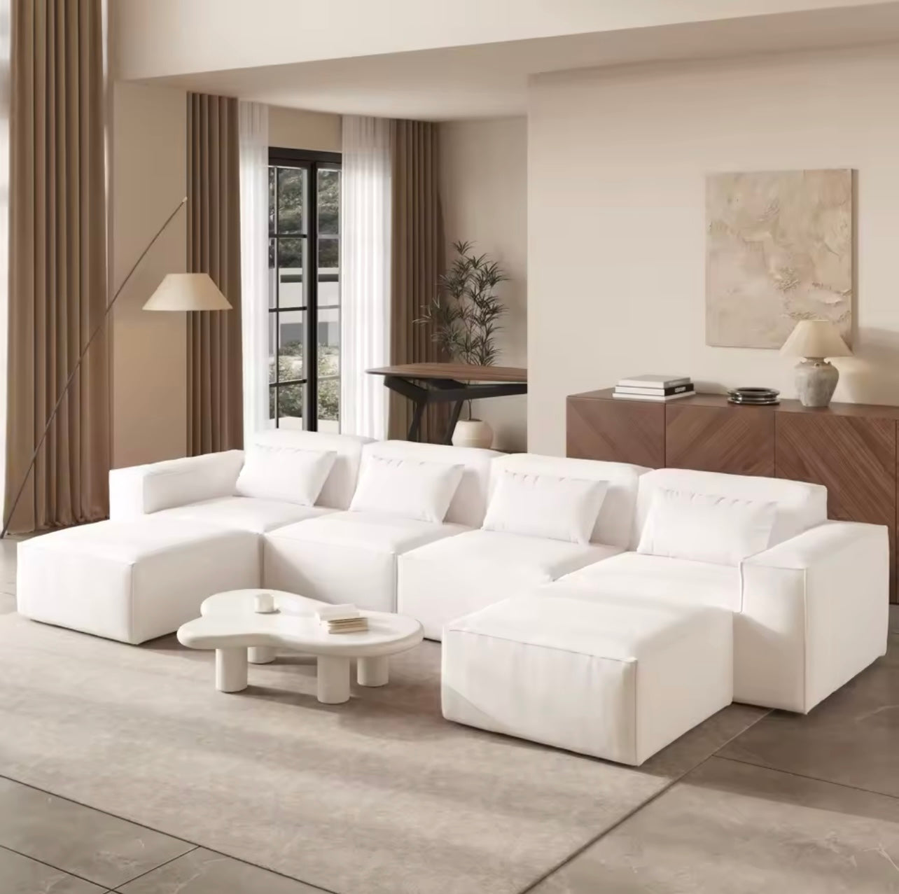 White Modular U-Shaped Sectional Sofa Couch with 2 Ottomans
