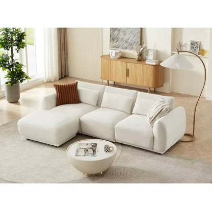 Convertible  L-Shaped Sectional Sofa with Removable Ottoman, White