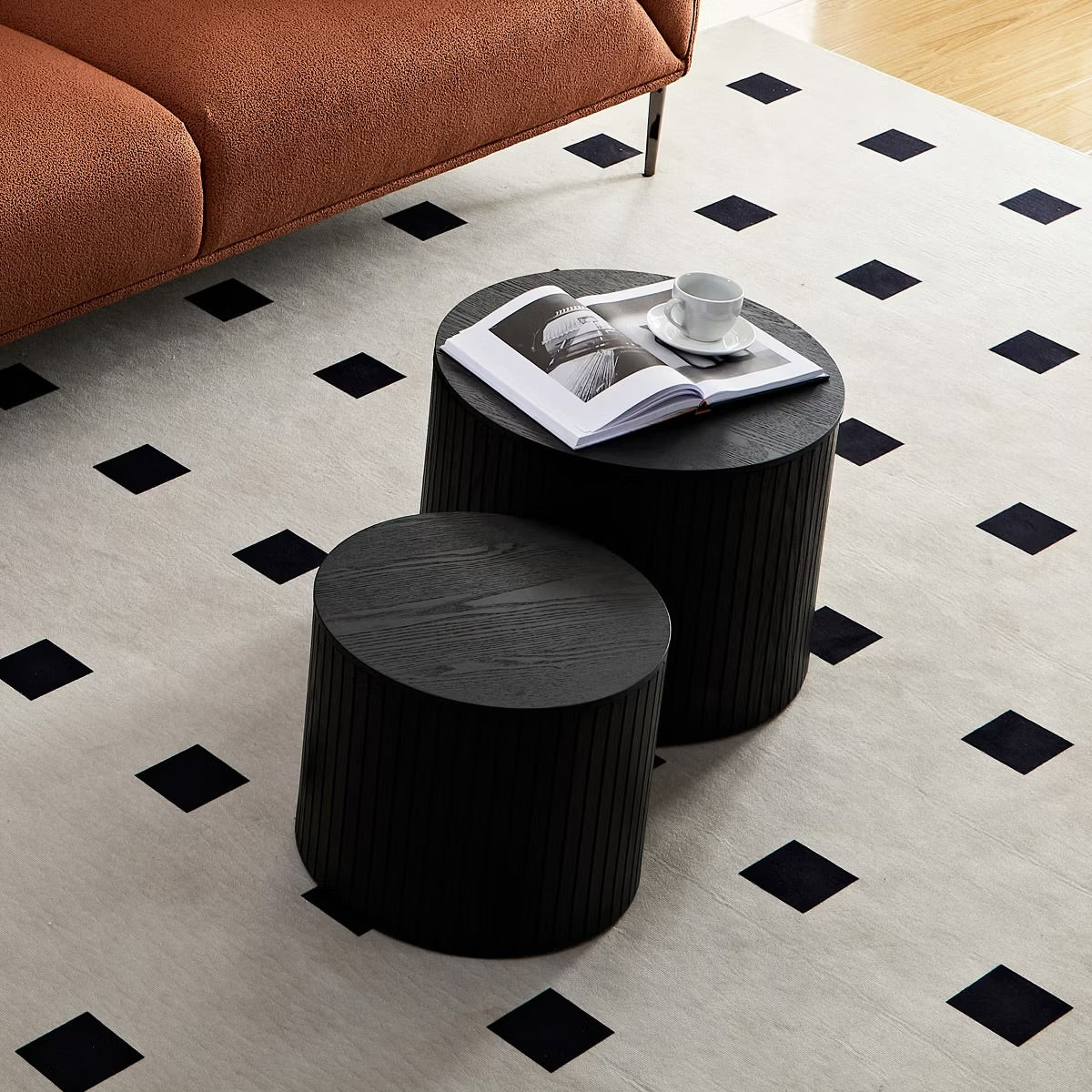 Black Round MDF Nesting Coffee Table Set of 2