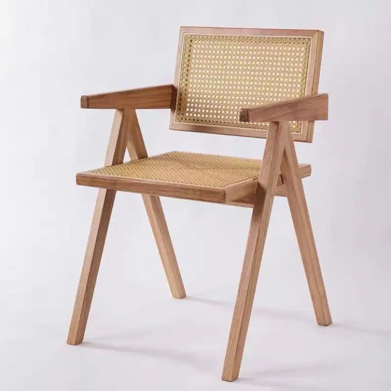 Modern Handwoven Rattan Chair, Solid Wood Chair, Japandi Decor
