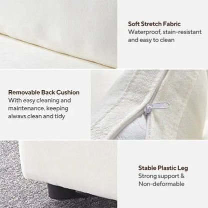 White Chenille Fabric Modular Sofa, 2 Seat Sofa for Living Room