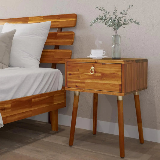 Solid Wood Nightstand Mid-Century Caramel