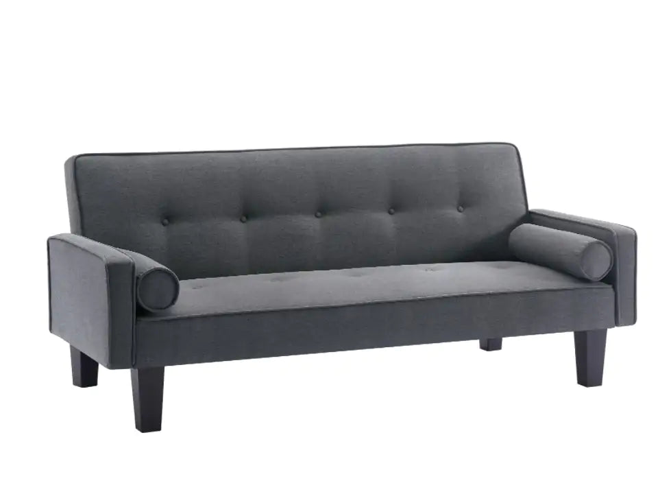 Dark Grey Tufted Fabric Loveseat Sofa with Pillows