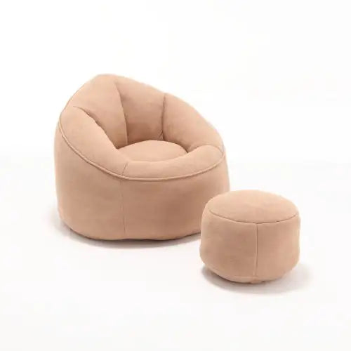 Tan Bean Bag Sofa Chair with Footrest