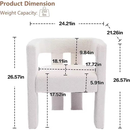 Set of 4 Upholstered White Sherpa Fabric Dining Chairs