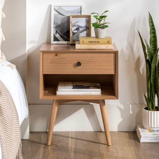 Mid-Century Solid Wood Nightstand Caramel