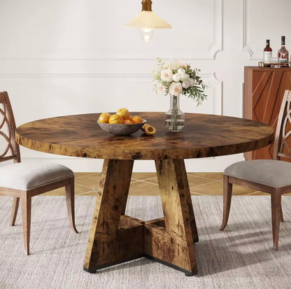 47” Round Rustic MDF Dining Table, Seats 4