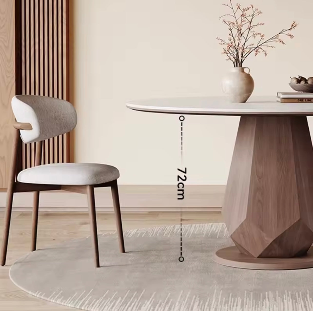 Rock Slab Round Dining Table with 360° Rotating Top