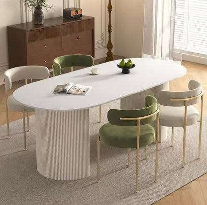 White Oval Minimalist Solid Wood Dining Table