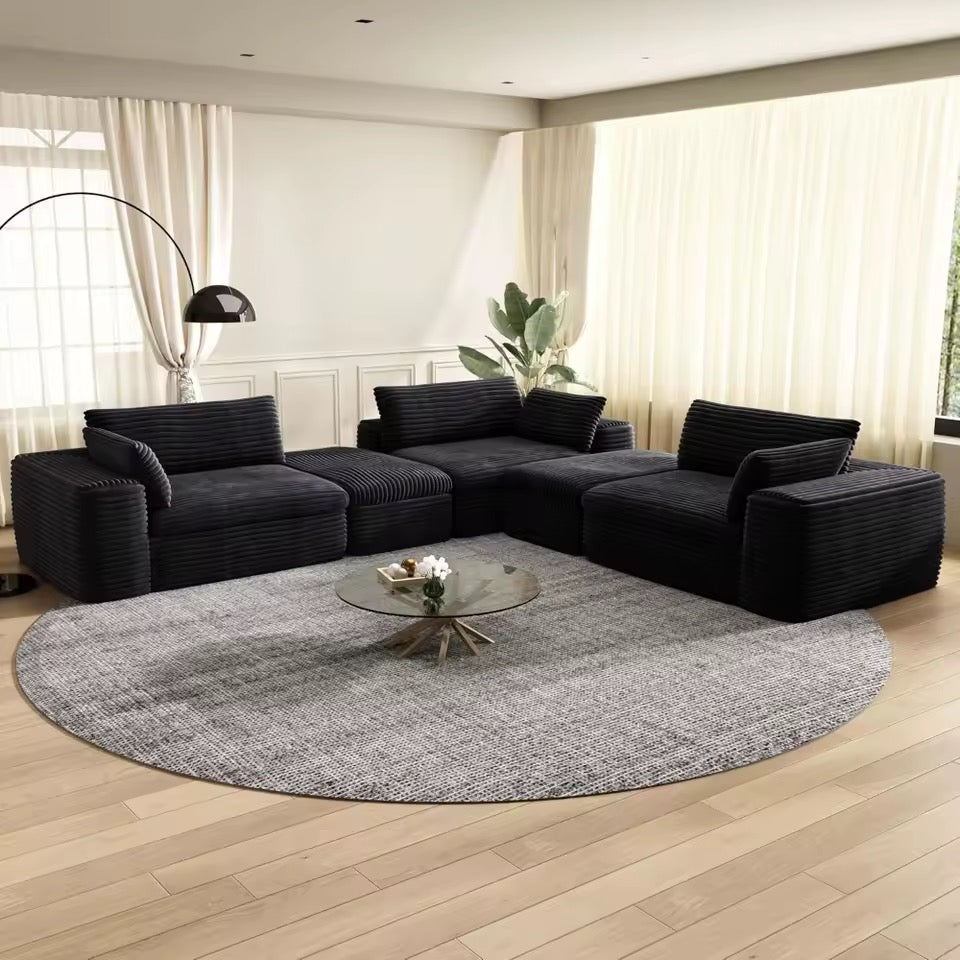 L-Shaped Cloud Sectional Couch, Oversized Modular Corduroy Sofa