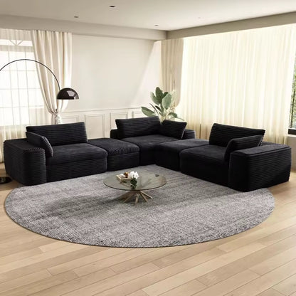 L-Shaped Cloud Sectional Couch, Oversized Modular Corduroy Sofa