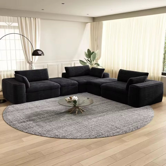 L-Shaped Cloud Sectional Couch, Oversized Modular Corduroy Sofa