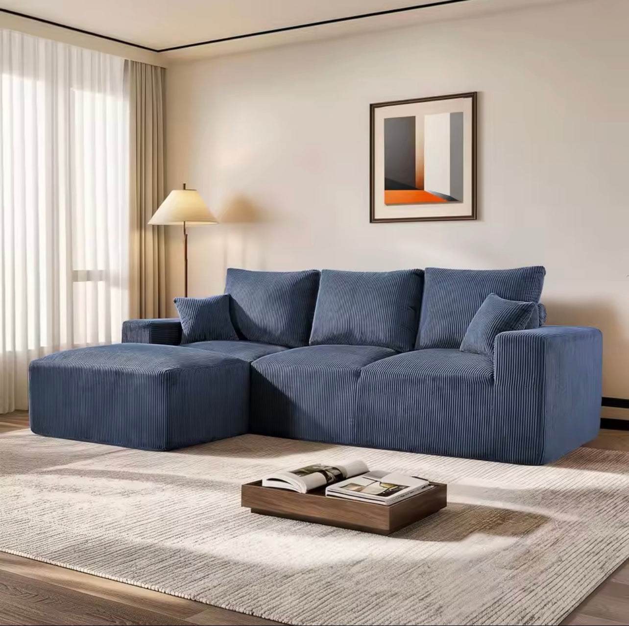 108” Upholstered Corduroy Deep Seat L-Shape Sofa with Chaise