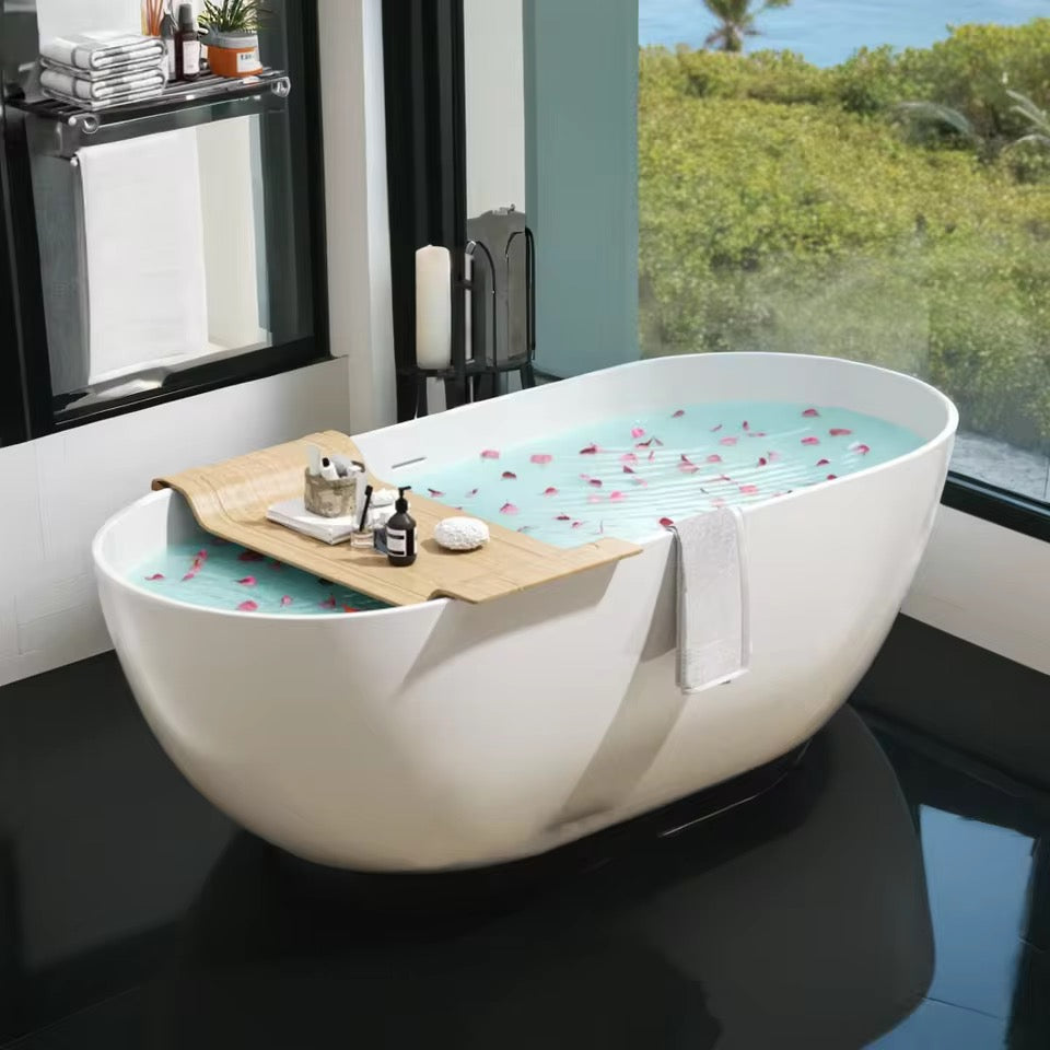 Matte White Freestanding Bathtub, Durable Spa Style Soaking Tub