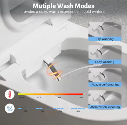 LED Smart Bidet Toilet, Heated Seat, Auto Lid, Warm Air Dryer, Adjustable Wash, Self-Cleaning Nozzle